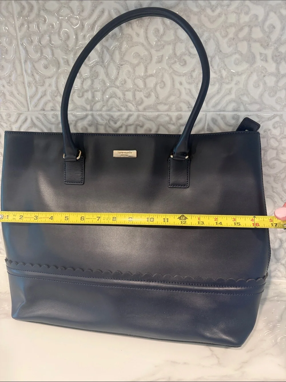 kate spade Navy Leather Scalloped Trim Tote